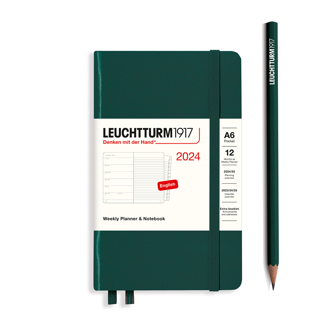 Leuchtturm 1917 Weekly Planner 2024 Forest Green Medium A5 Hard Cover