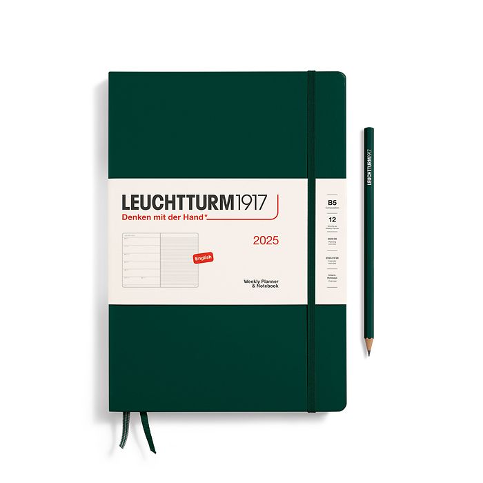 Weekly Planner & Notebook Composition (B5) 2025, Forest Green, English