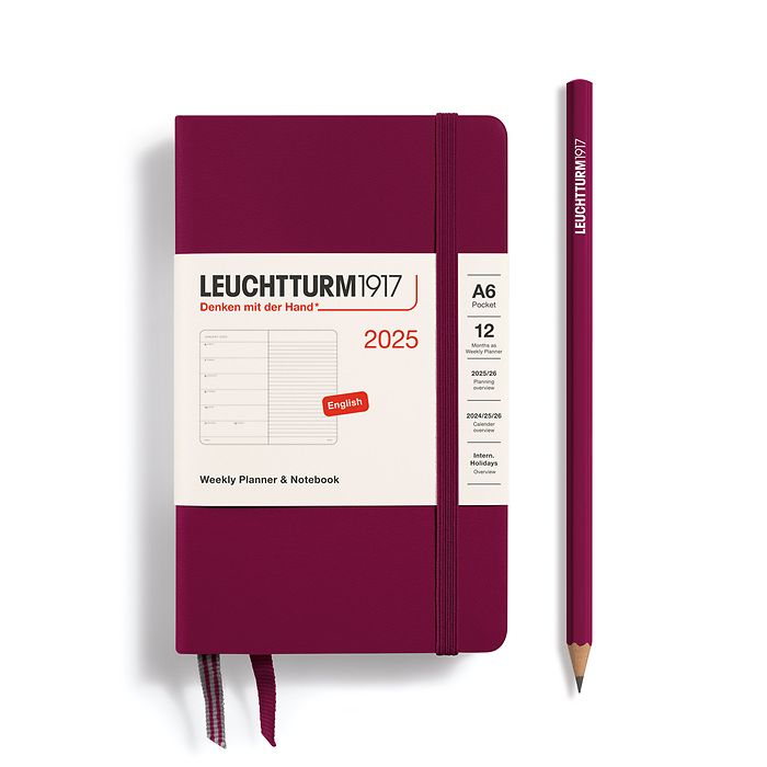 Weekly Planner & Notebook Pocket (A6) 2025, Port Red, English