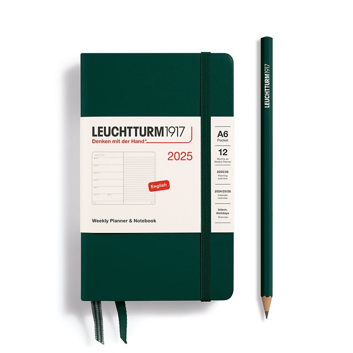 Weekly Planner & Notebook Pocket (A6) 2025, Forest Green, English