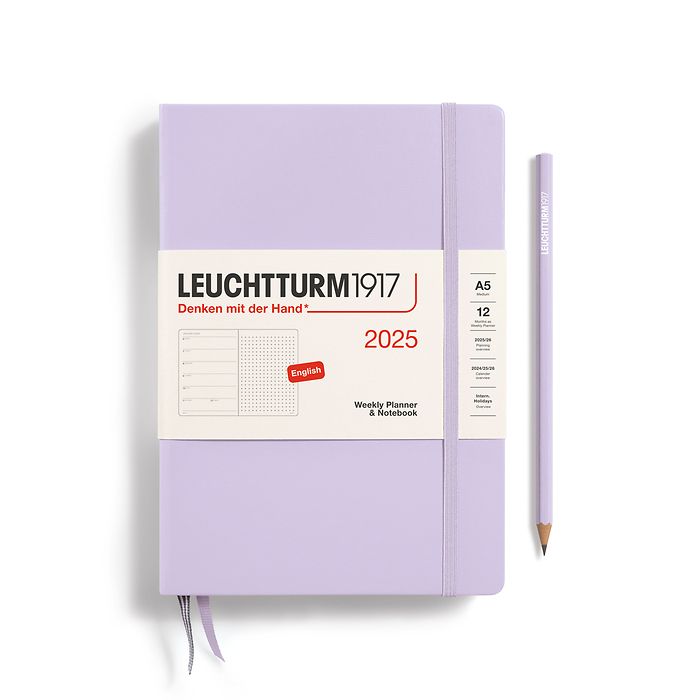 Weekly Planner & Notebook Dotted Medium (A5) 2025, Lilac, English