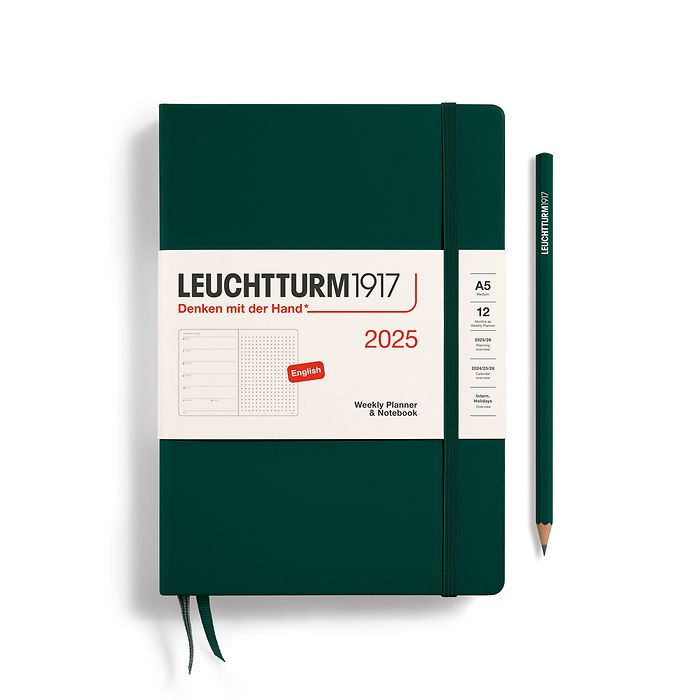 Weekly Planner & Notebook Dotted Medium (A5) 2025, Forest Green, English