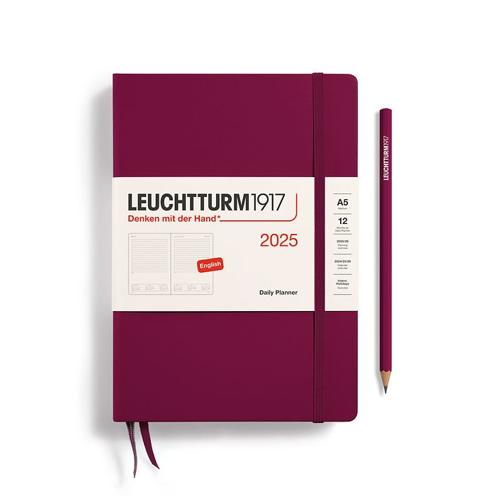 Daily Planner Medium (A5) 2025, Port Red, English