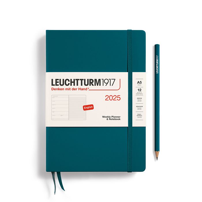 Weekly Planner & Notebook Medium (A5) 2025, Pacific Green, English