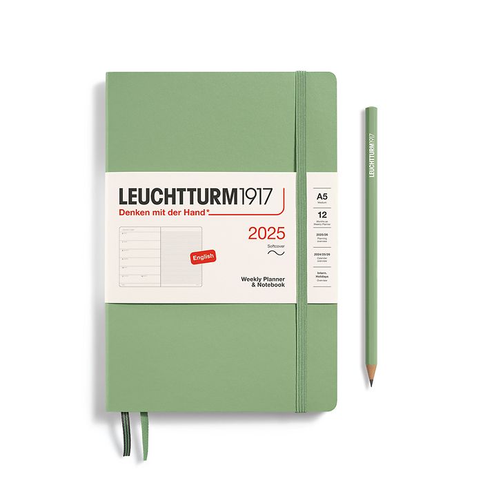 Weekly Planner & Notebook Medium (A5) 2025, Softcover, Sage, English