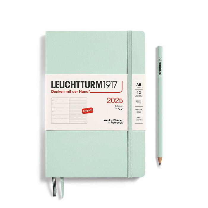 Weekly Planner & Notebook Medium (A5) 2025, Softcover, Mint  Green, English