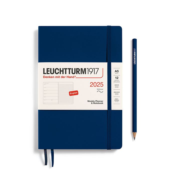 Weekly Planner & Notebook Medium (A5) 2025, Softcover, Navy, English