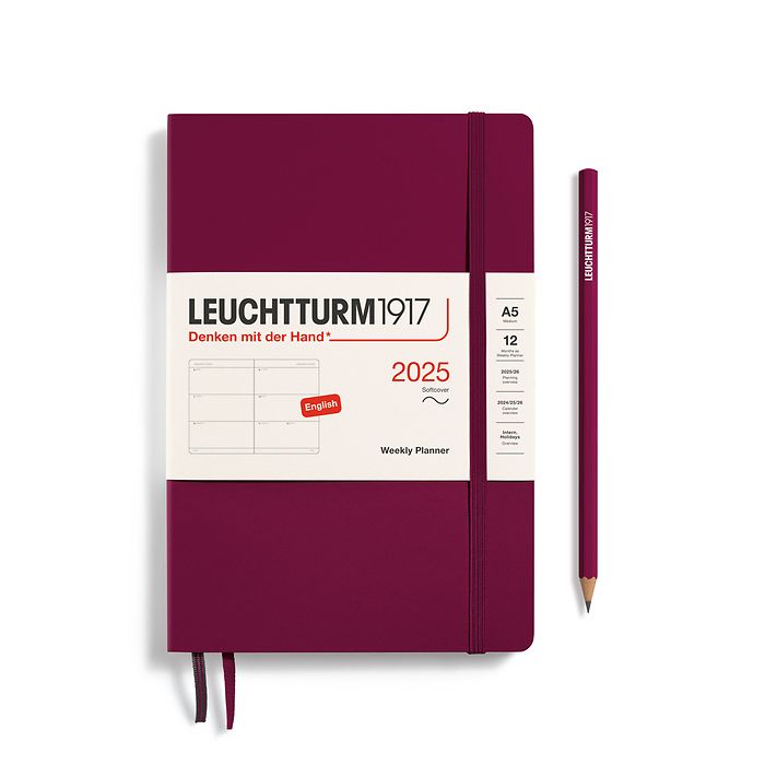 Weekly Planner Medium (A5) 2025, Softcover, Port Red, English