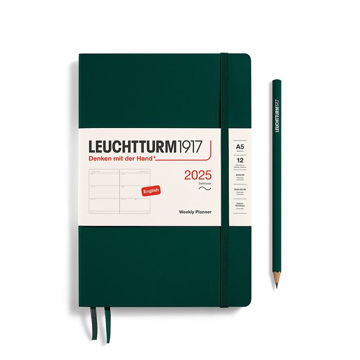 Weekly Planner Medium (A5) 2025, Softcover, Forest Green, English