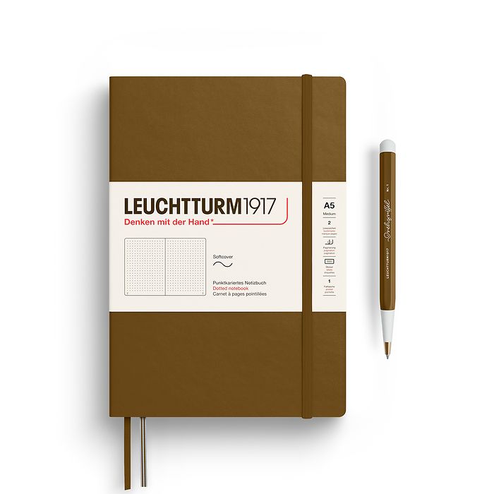 Notebook Medium (A5), Softcover, 123 numbered pages, Spice Brown, dotted