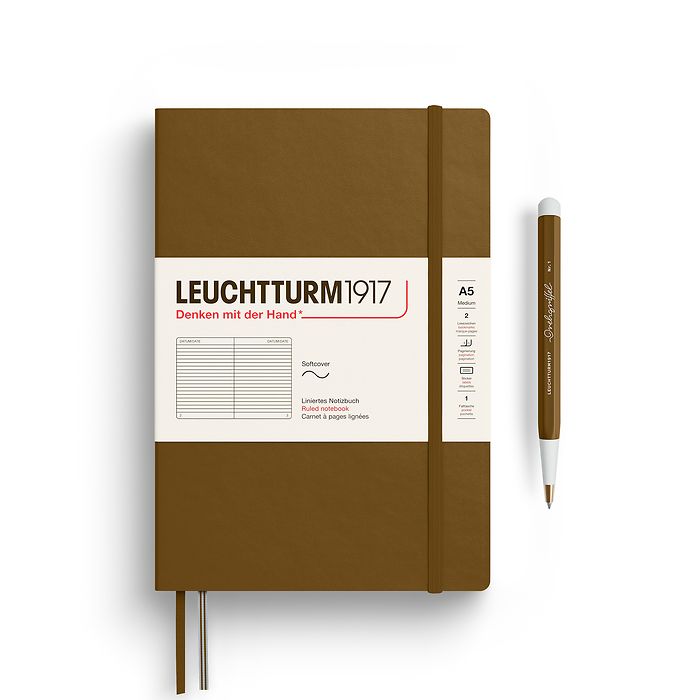 Notebook Medium (A5), Softcover, 123 numbered pages, Spice Brown, ruled