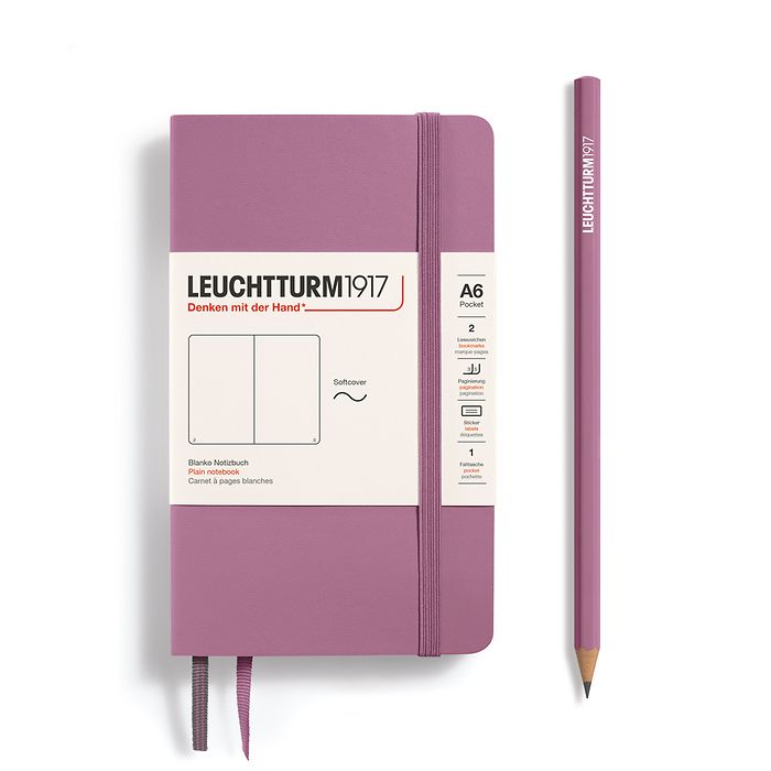 Notebook Pocket (A6), Softcover, 123 numbered pages, Dusty Rose, plain