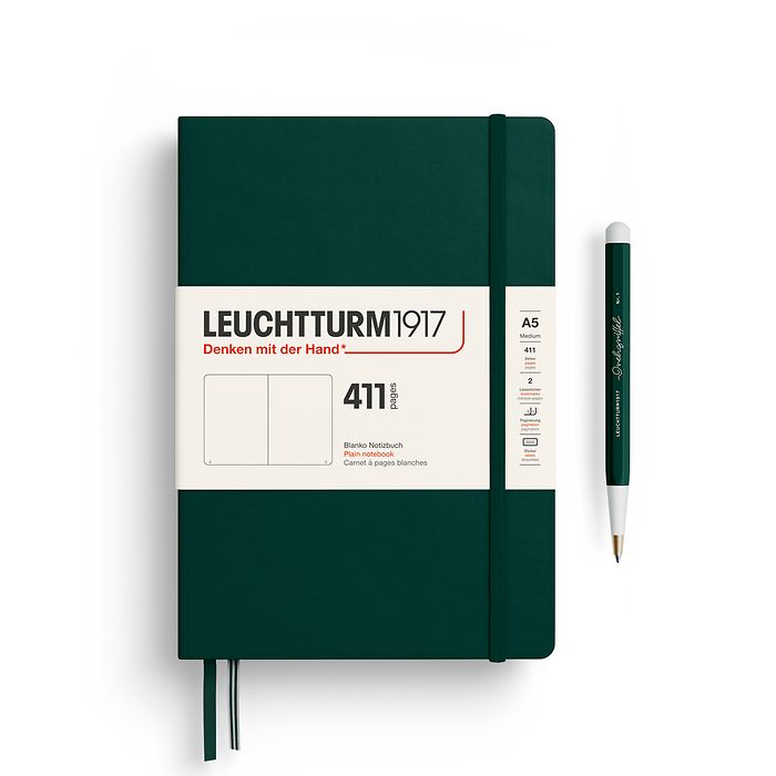 Notebook Medium (A5), Hardcover, 411 numbered pages, Forest Green, Plain